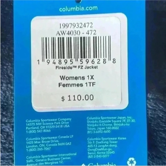 Columbia Sportswear Fireside Fleece Jacket - Full Zip in Nocturnal Size 1X NWT - Picture 5 of 9
